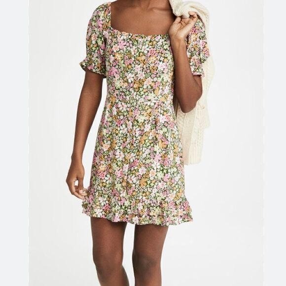 Lost + Wander Women’s Medium Getaway Island Mini Dress Shopbop Green Floral Puff - Picture 2 of 14